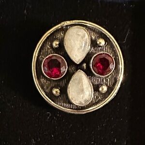 Sterling Silver Moonstone and Red Gemstone Ring